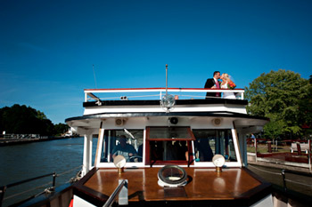 happy couple on boat